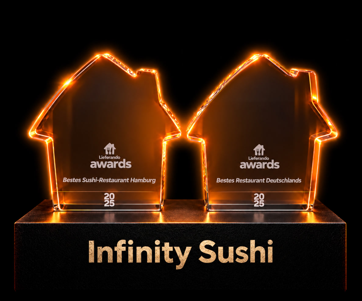 Die beiden Lieferando-Awards 2025 für Infinity Sushi: Bestes Sushi-Restaurant Hamburg und Bestes Restaurant Deutschlands